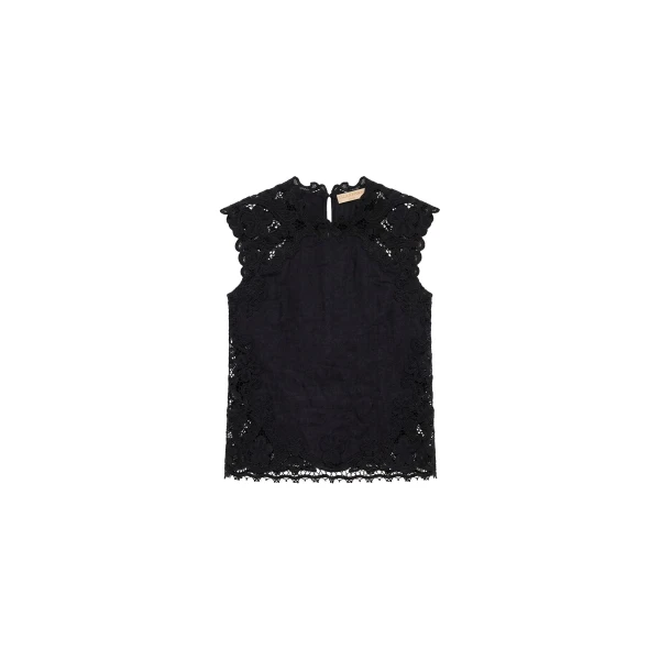 Amelie Linen Top in Noir