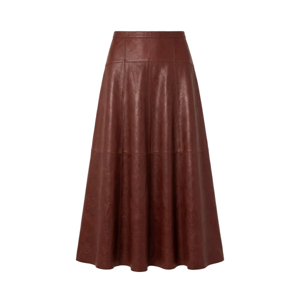 Aninda Leather Midi Skirt in Cognac