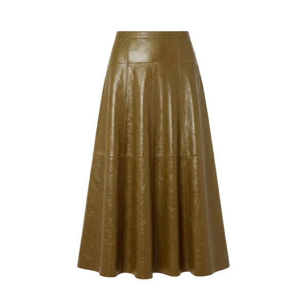 Aninda Leather Midi Skirt in Lichen