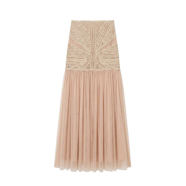 Araminta Crochet & Tulle Skirt in Sandstone