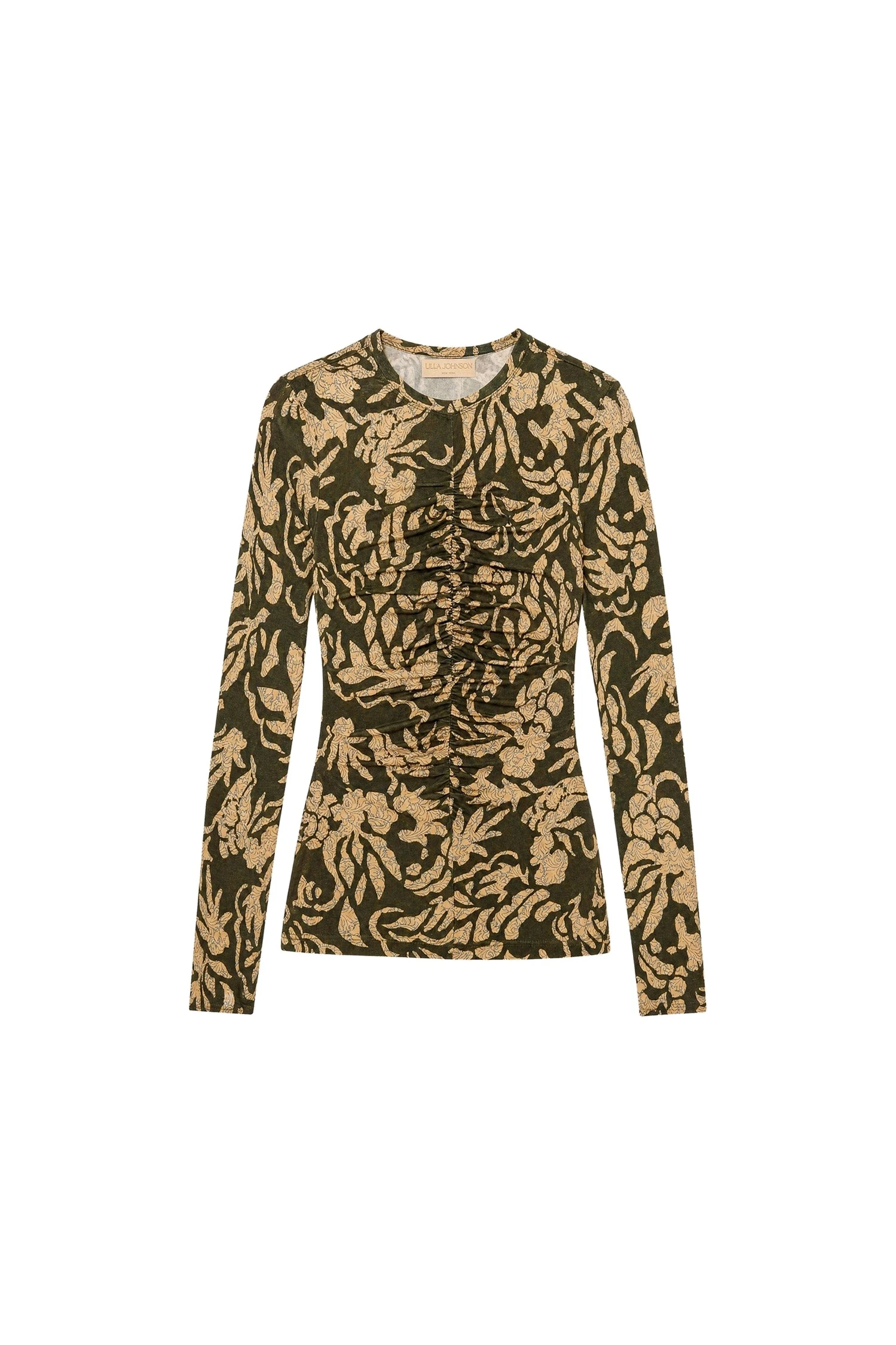 Asha Long Sleeve Jersey Top in Khaki Floral