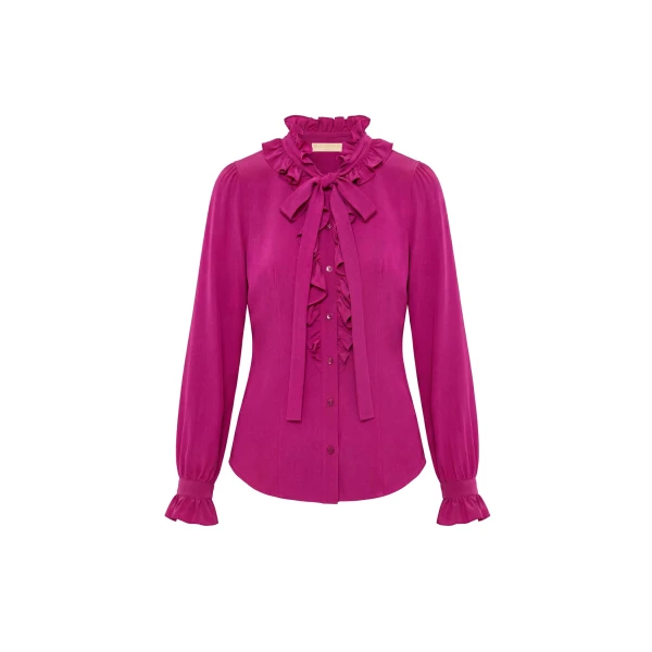 Catroux Long Sleeve Silk Blouse in Orchid