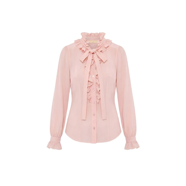 Catroux Long Sleeve Silk Blouse in Powder
