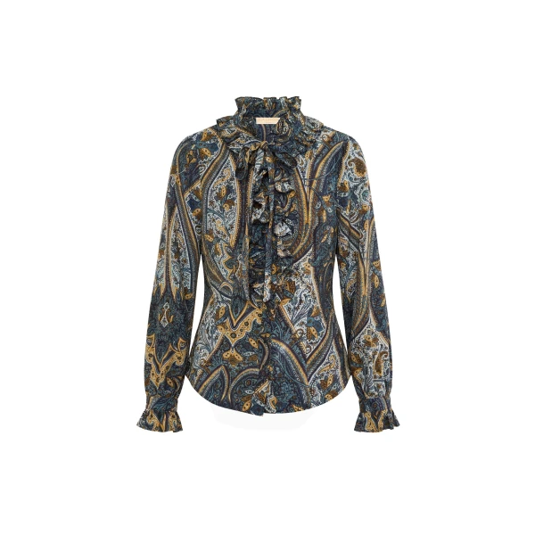 Catroux Long Sleeve Silk Blouse in Prussian