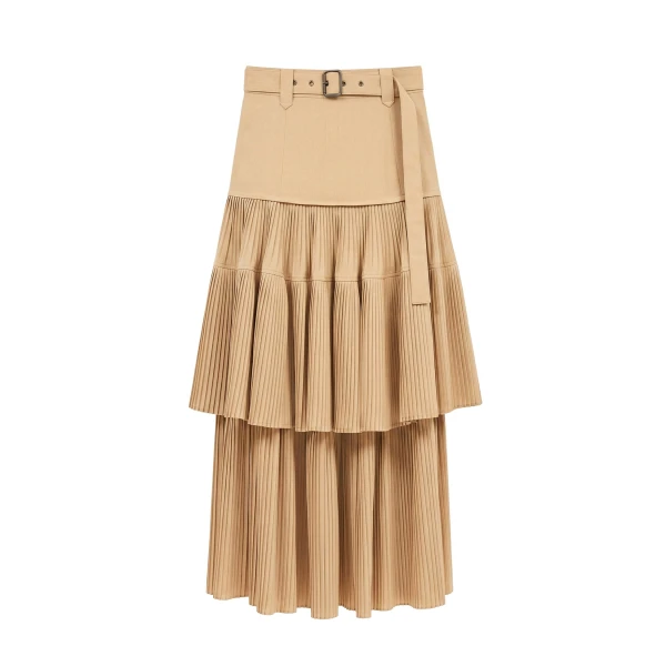Coralie Pleated Wool Skirt in Dunewood