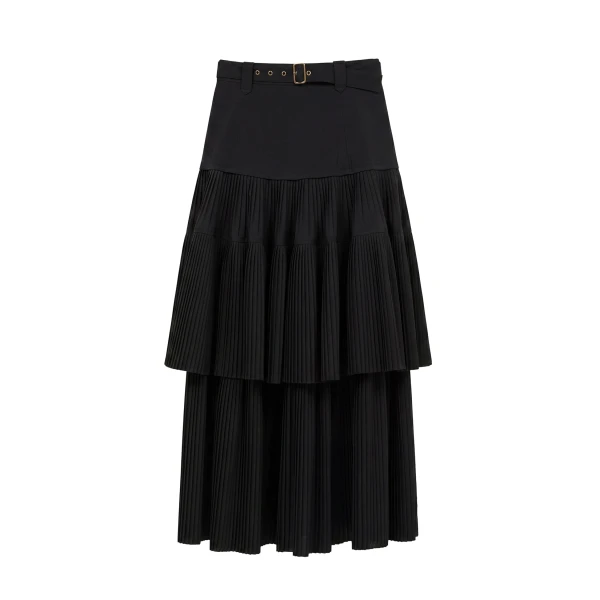 Coralie Pleated Wool Skirt in Noir
