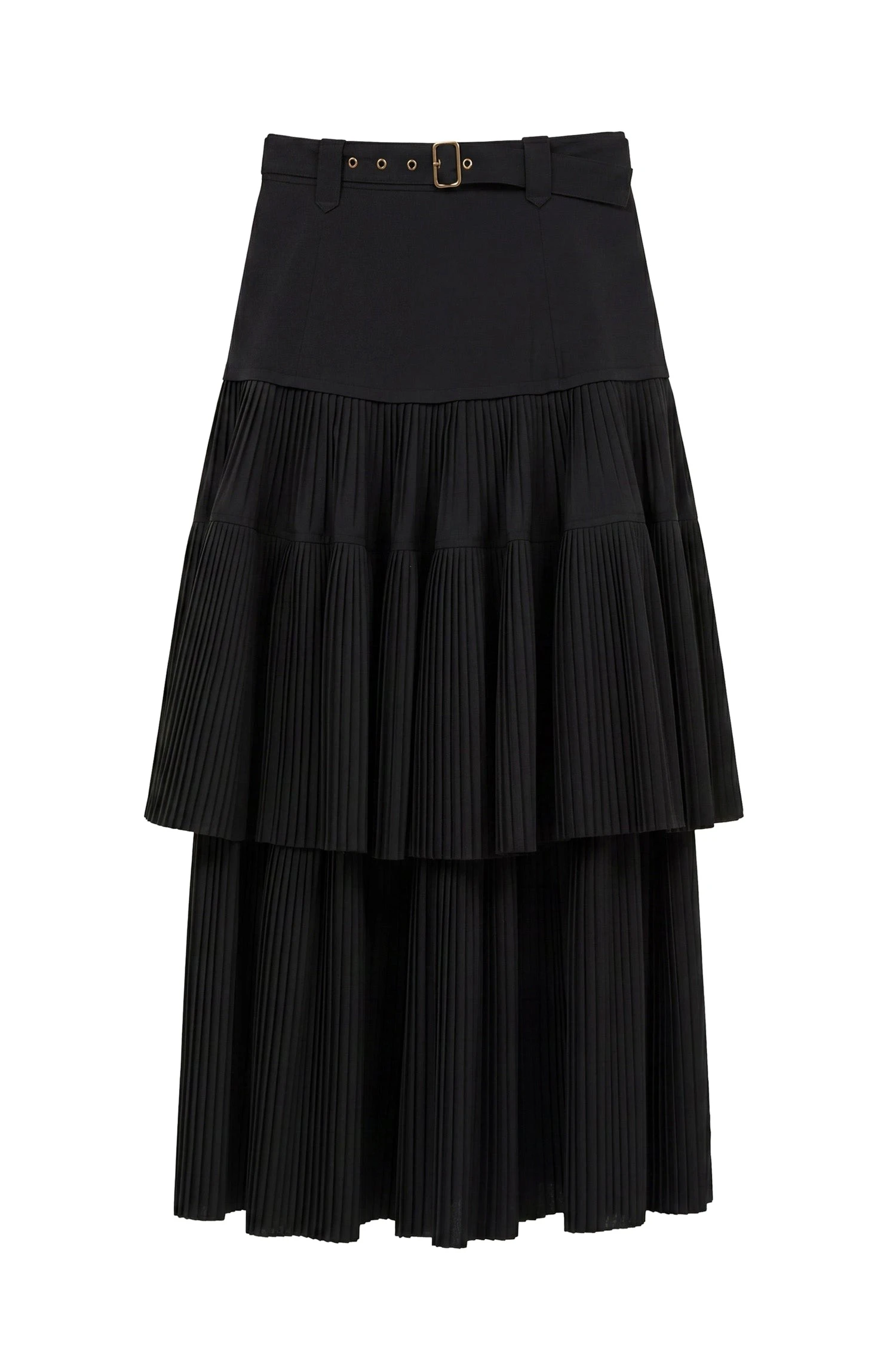Coralie Pleated Wool Skirt in Noir