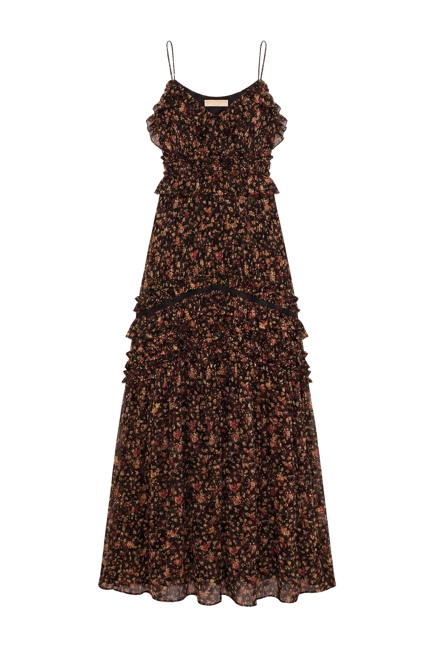 Dorothea Sleeveless Silk Gown in Noir Mille Fleur