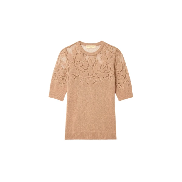 Ella Short Sleeve Lace Top in Almond