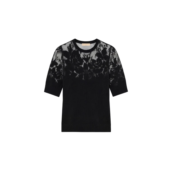 Ella Short Sleeve Lace Top in Noir