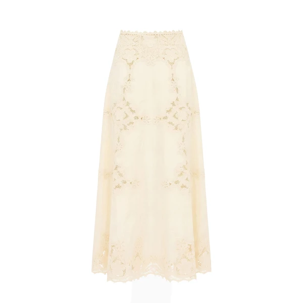 Fleur Linen Midi Skirt in Ivory