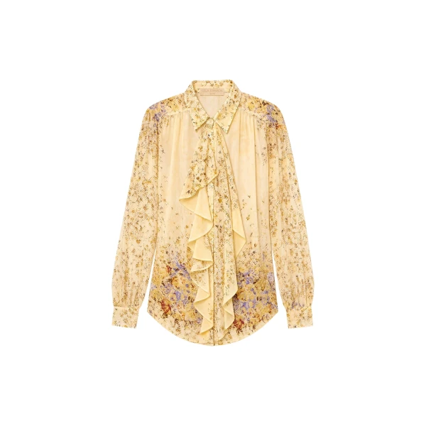 Gesture Long Sleeve Silk Blouse in Forsythia