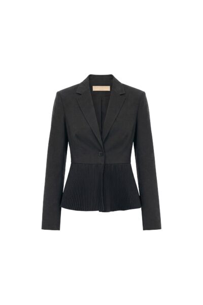 Greta Pleated Wool Blazer in Noir