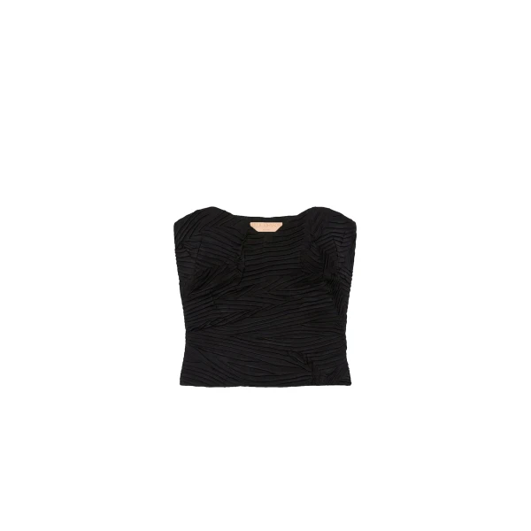 Heleen Satin Cropped Bustier Top in Noir