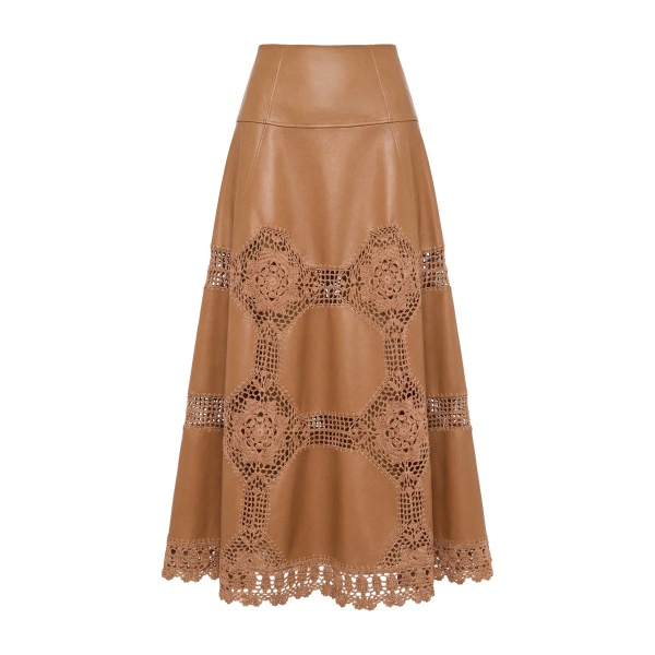 ulla johnson izra crochet & leather skirt