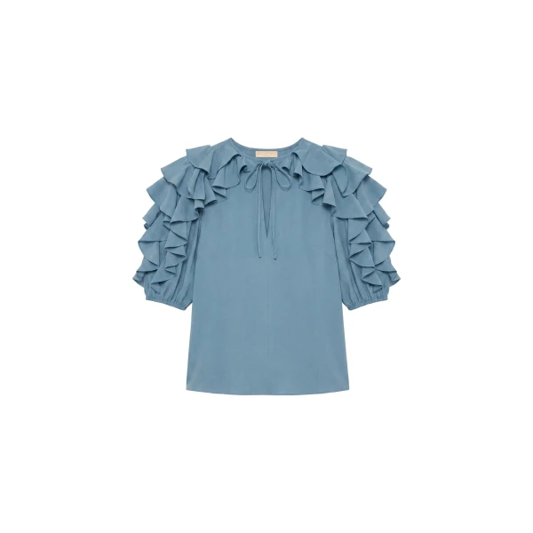 Josephine Short Sleeve Silk Top in Heron