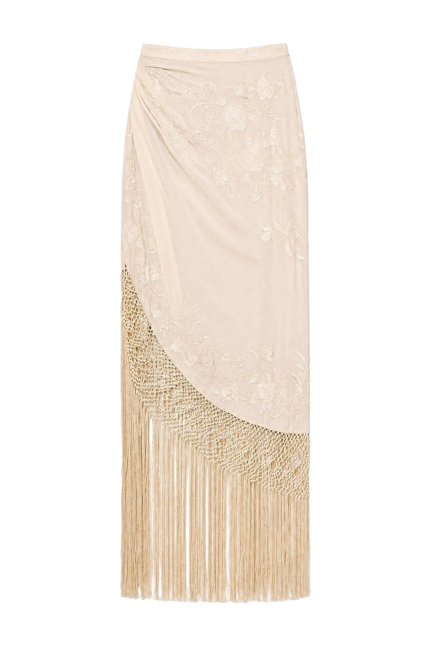 Lark Silk Fringe Skirt in Creme