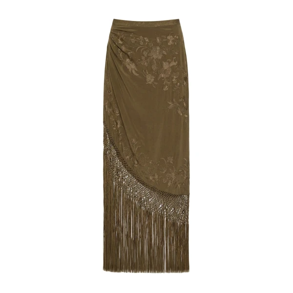 Lark Silk Fringe Skirt in Malachite