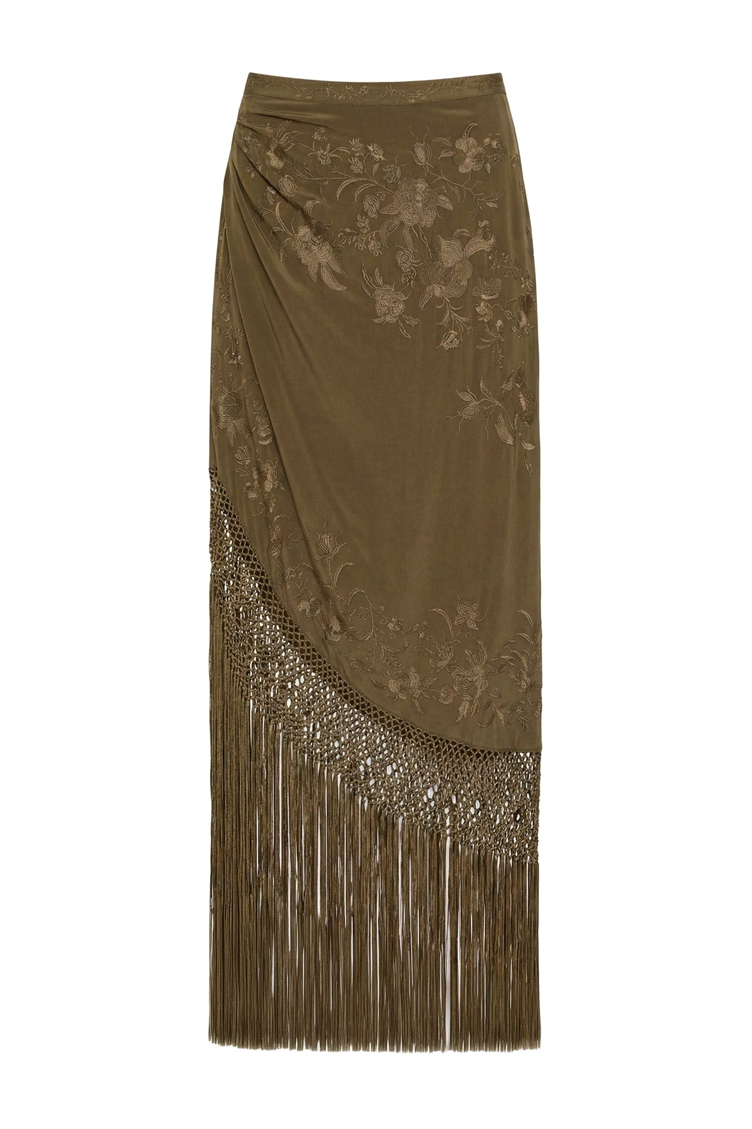 Lark Silk Fringe Skirt in Malachite