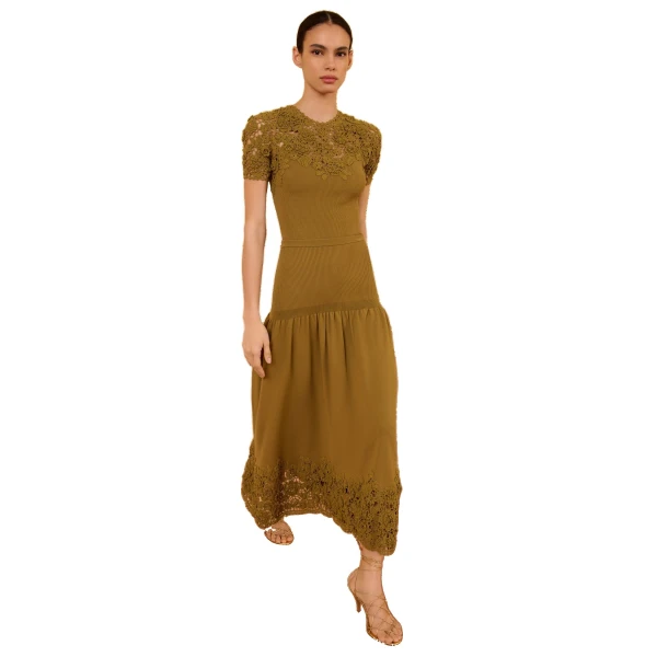 Leona Crochet Midi Skirt in Loden