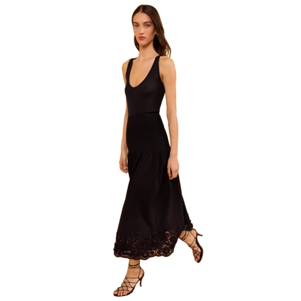 Leona Crochet Midi Skirt in Noir