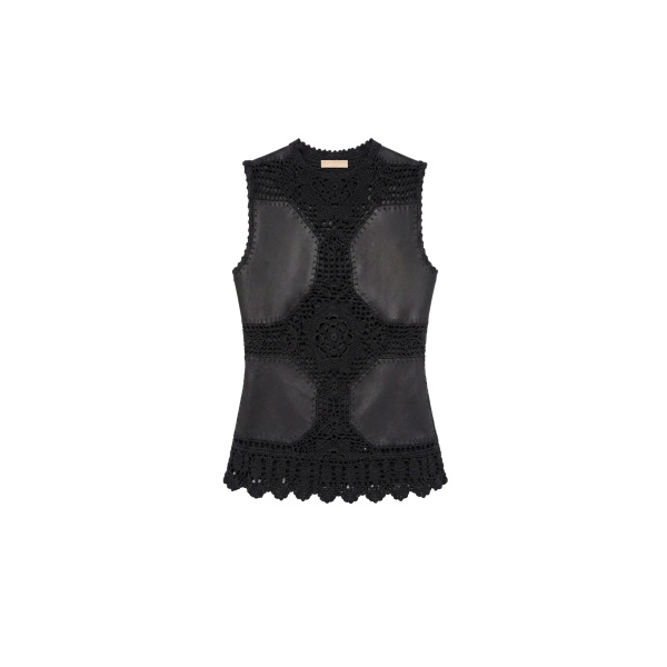 ulla johnson livia sleeveless crochet & leather top