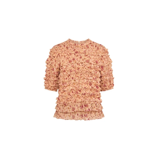 Mabel Short Sleeve Silk Top in Blush Mille Fleur