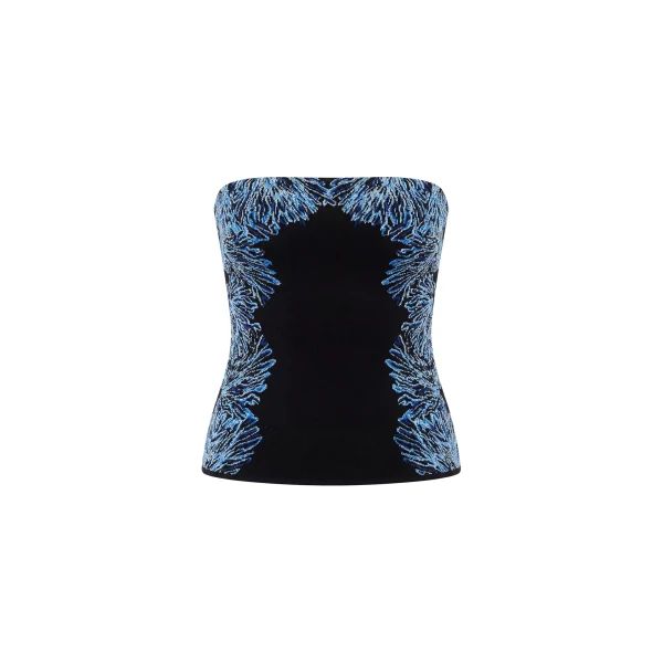 Madelie Strapless Knit Jacquard Top in Lapis