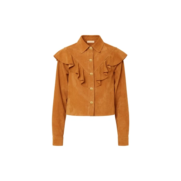Matilde Ruffle Suede Jacket in Cognac