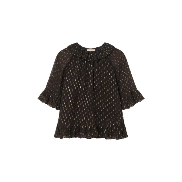 Minna Short Sleeve Silk Blouse in Noir