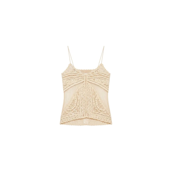 Mollie Crochet & Tulle Top in Sandstone
