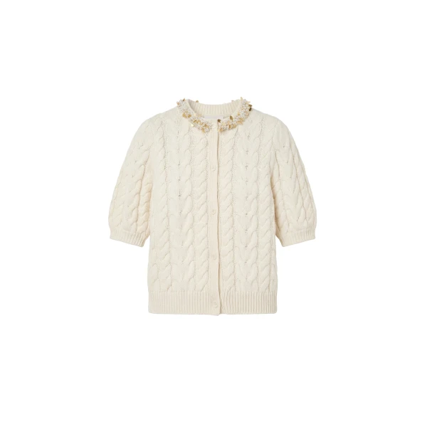 Ulla Johnson Olivia Knit Cardigan with Embellishment in Pearl