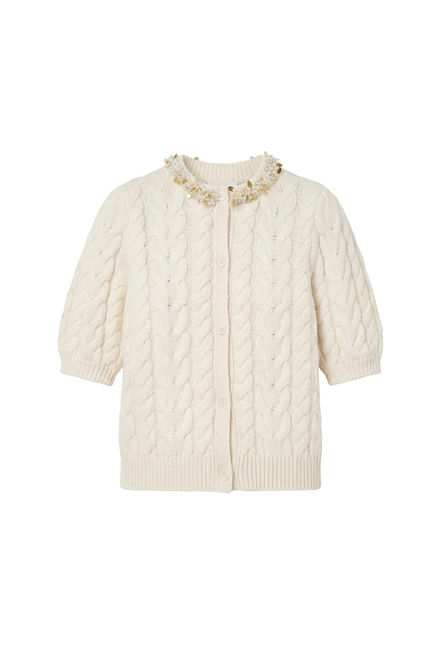 Olivia Knit Cardigan with Embellishment in Pearl