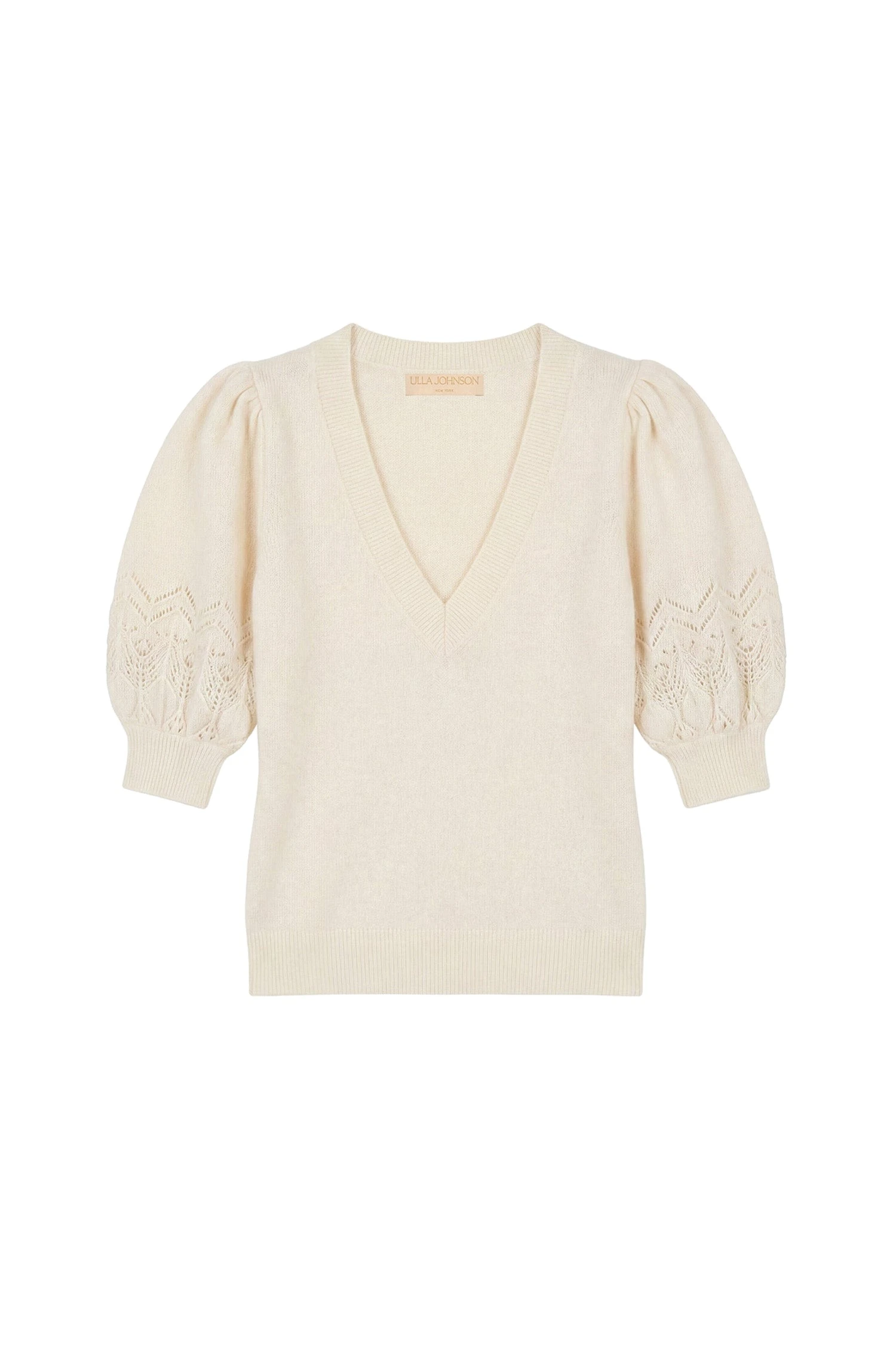 Reina Puff Cashmere Top in Pearl