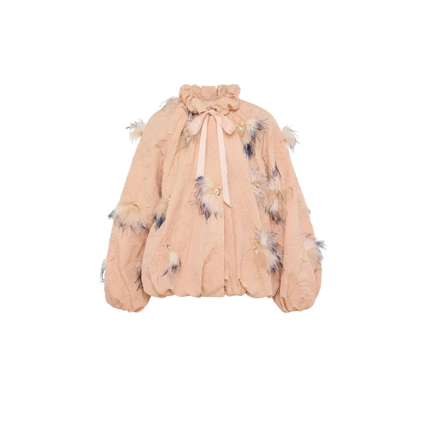 Roux Nylon Jacket with Embellishments in Almond