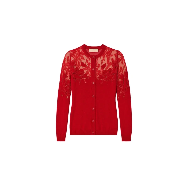 Talia Lace Cardigan in Cerise