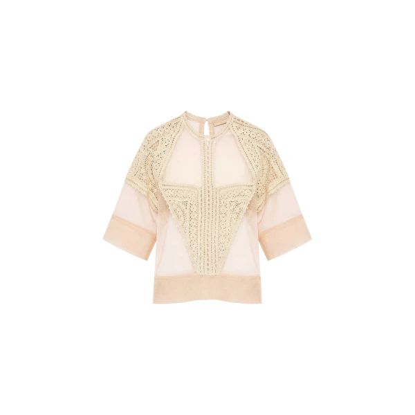 Tess Crochet & Tulle Top in Sandstone