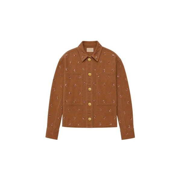 The Bobbi Embellished Denim Jacket in Embellished Umber