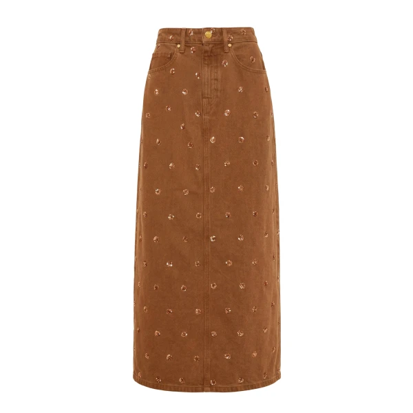 The Verona Embellished Denim Skirt in Embellished Umber