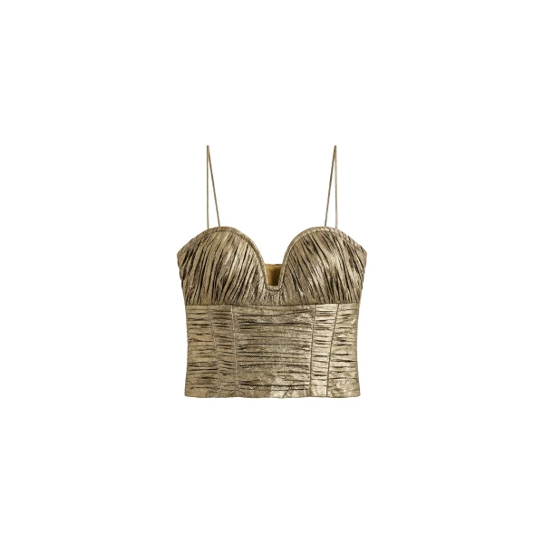 Vina Taffeta Cropped Bustier Top in Light Gold