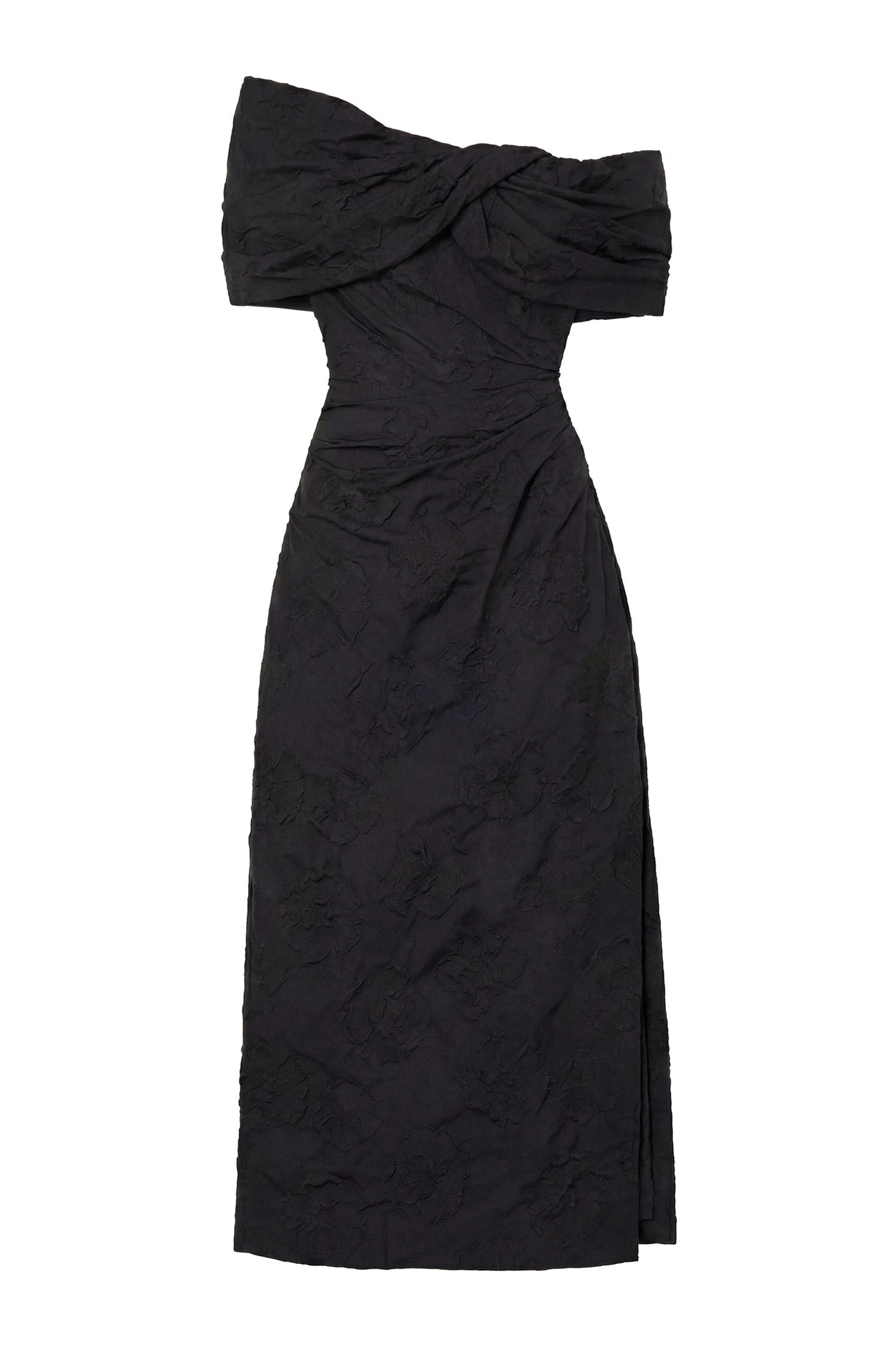 Violeta Off the Shoulder Cloque Dress in Noir