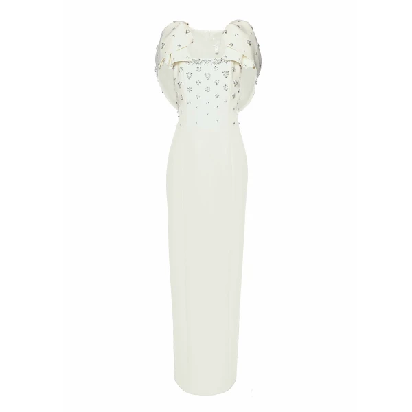 Adelaide Gown in White Embellished Crepe