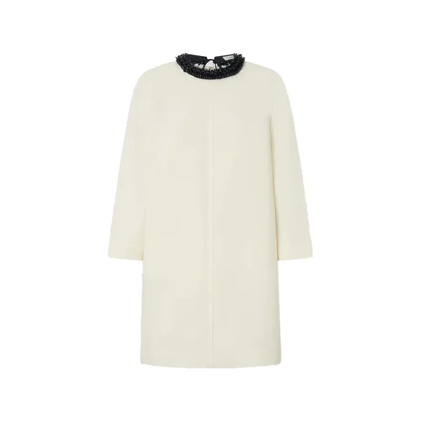 Beaded Collar Shift Dress Soft Cream