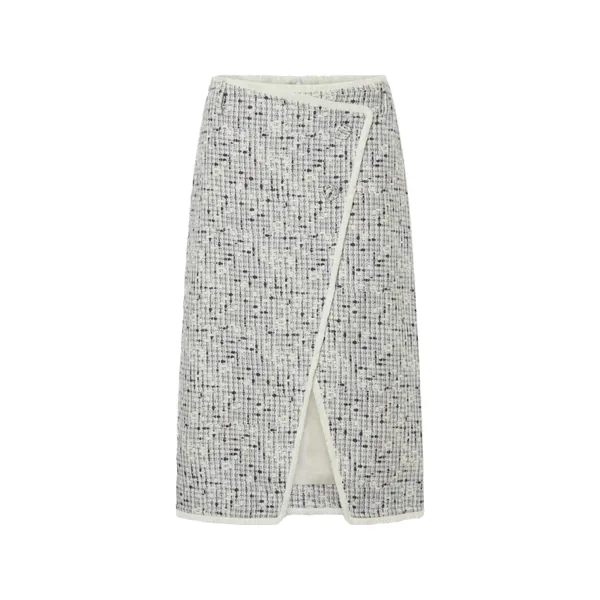 Tweed Print Button Wrap Skirt Soft Cream