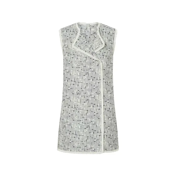 Tweed Button Shift Dress Soft Cream