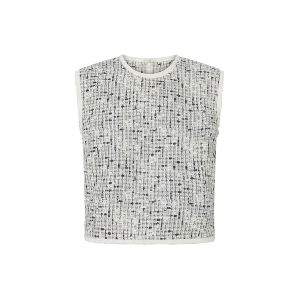 Tweed Print Button Shell Top Soft Cream