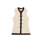 Posse Hattie Vest in Cream Black, Tops in Multicolour