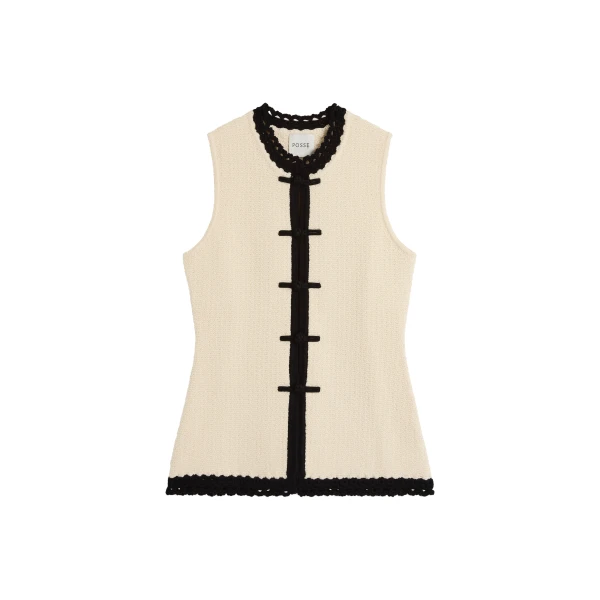 Posse Hattie Vest in Cream Black, Tops in Multicolour