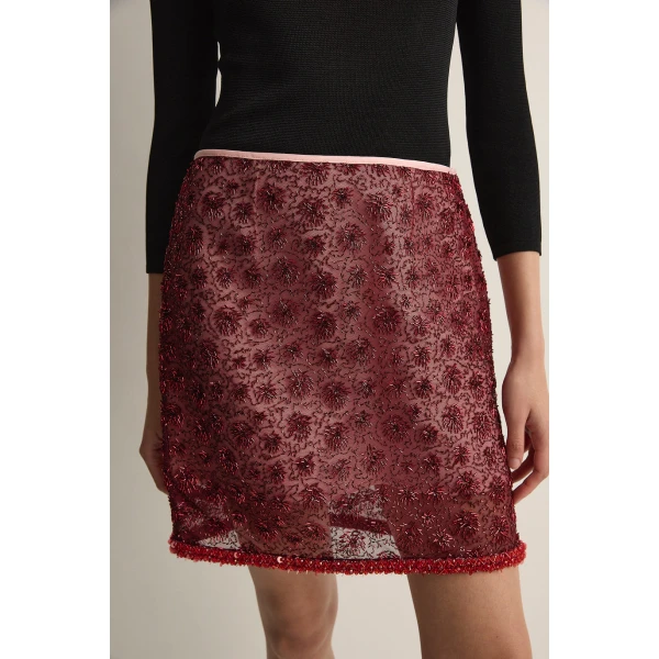 Posse Sofia Mini Skirt in Wine, Skirts in Red, view 3