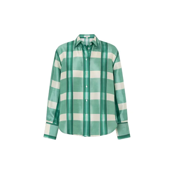 Ombre Check Silk Shirt Neptune Green